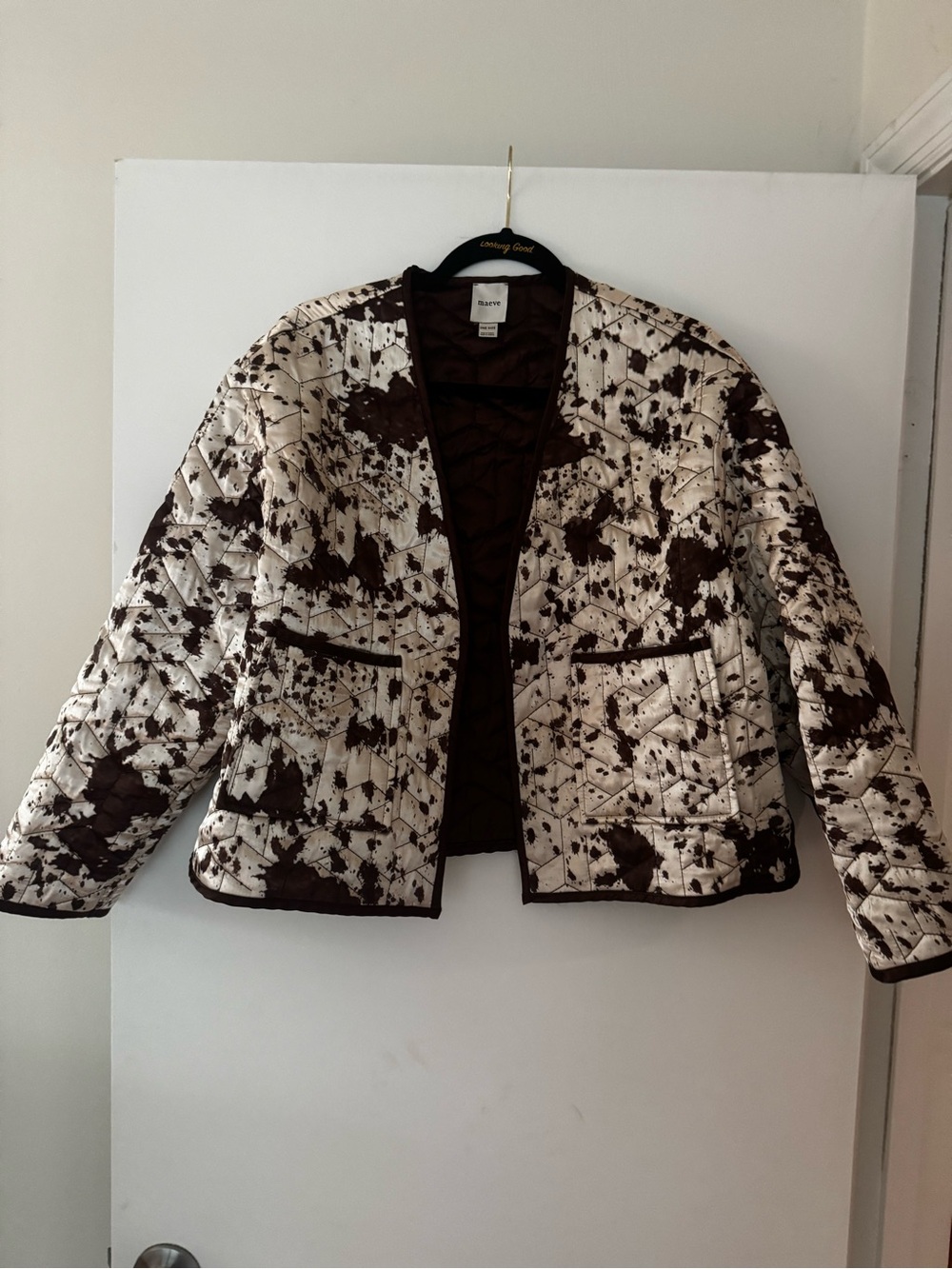 Maeve Cream Quilted Jacket with Brown Splatter